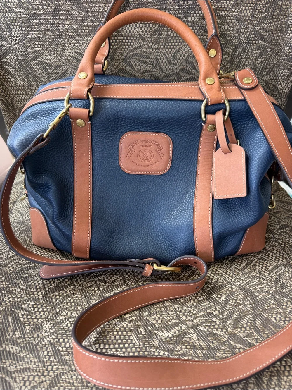Ghurka Navy and Brown Leather Satchel with Shoulder Strap - Picture 1 of 9